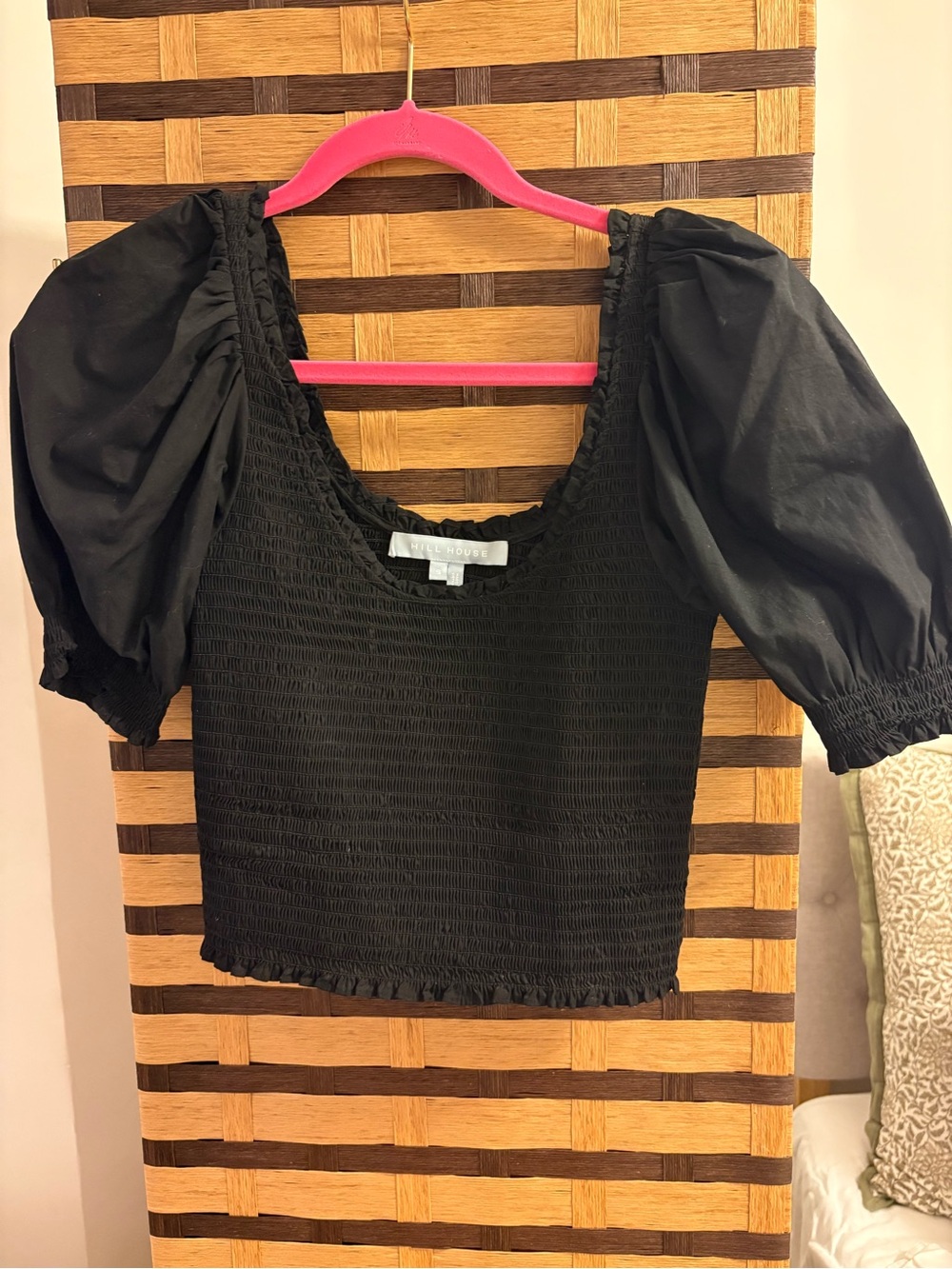 Hill House Black Aiko Smocked Top with Puff Sleeves